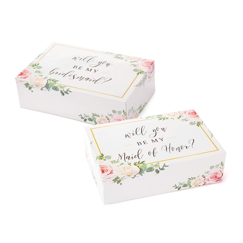 Pop Fizz Designs Bridesmaid Proposal Box Set (6 Pack) 1 Maid of Honor Proposal Box and 5 Will You be My Bridesmaid Boxes I Floral Bridesmaid Box for Bridesmaid Gifts - Image 1